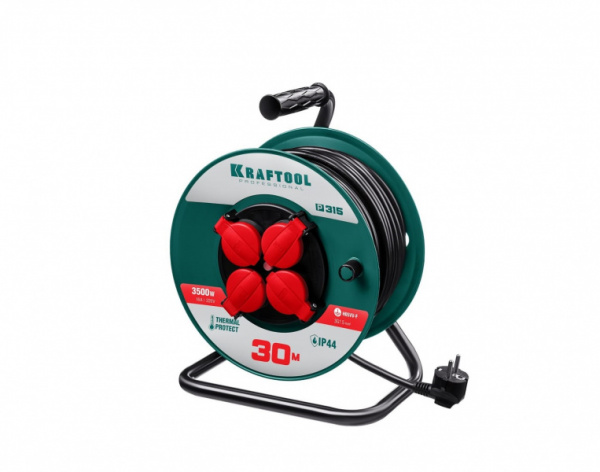 Удлинитель на катушке P-315 30м 3500 Вт 4 гнезда IP44 ПВС 3х1.5 55084-30 KRAFTOOL